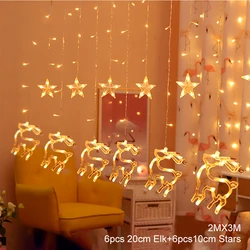 LED Fairy String Light Garland Christmas Home Decor Christmas Lights Curtain Deer Holiday Lighting Wedding Mubarak Ramadan Star