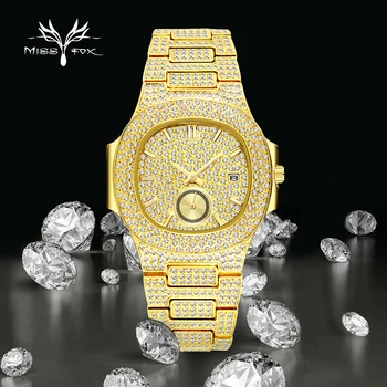 

MISSFOX Men Watch Top Brand Luxury Gold Bracelet Diamond Square Man Watch Chronograph Waterproof Wristwatch Dropshipping pp New