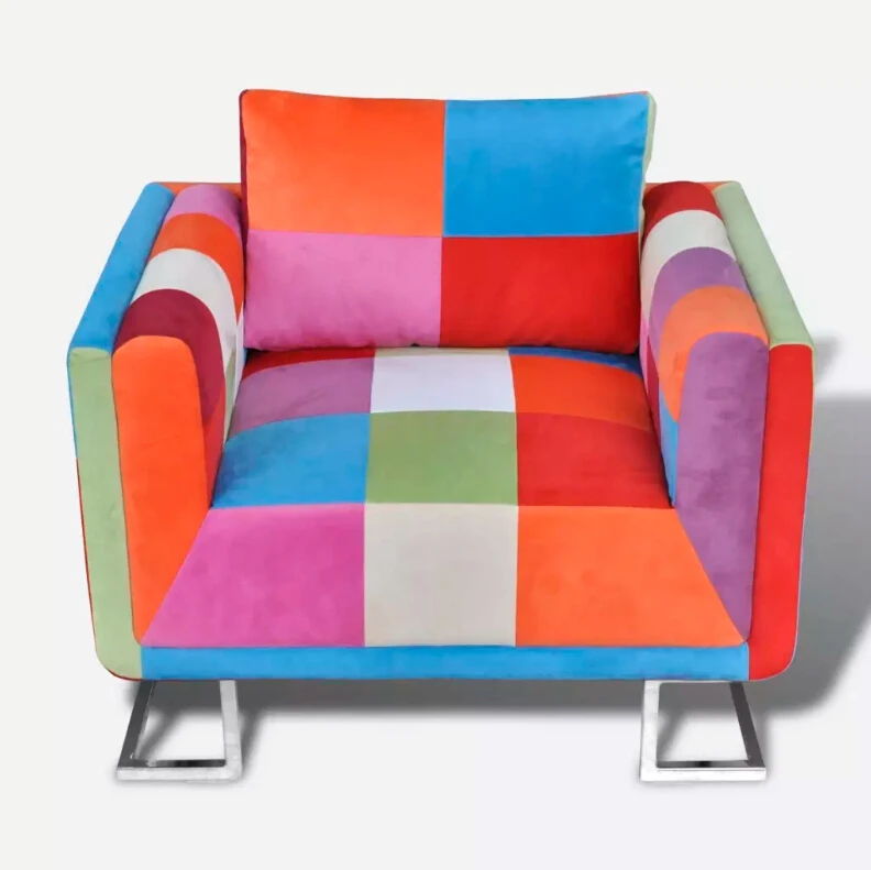 

Cube Couches for Living Room Armchair Chromed Feet Patchwork Design Fabric Couchens Multicolour Sofas for Bedroom Living Room