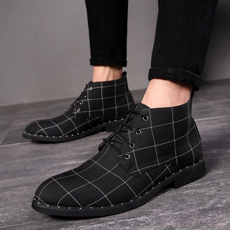 Yomior Autumn Winter Vintage Men Shoes Round Toe Canvas Business Ankle Boots Black Dress Breathable Chelsea Boots Loafers