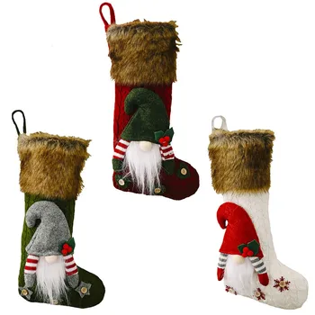 

Christmas Stockings Classic Faux Fur Cuff Hanging Stockings 3D Swedish Gnome Character for Home Décor