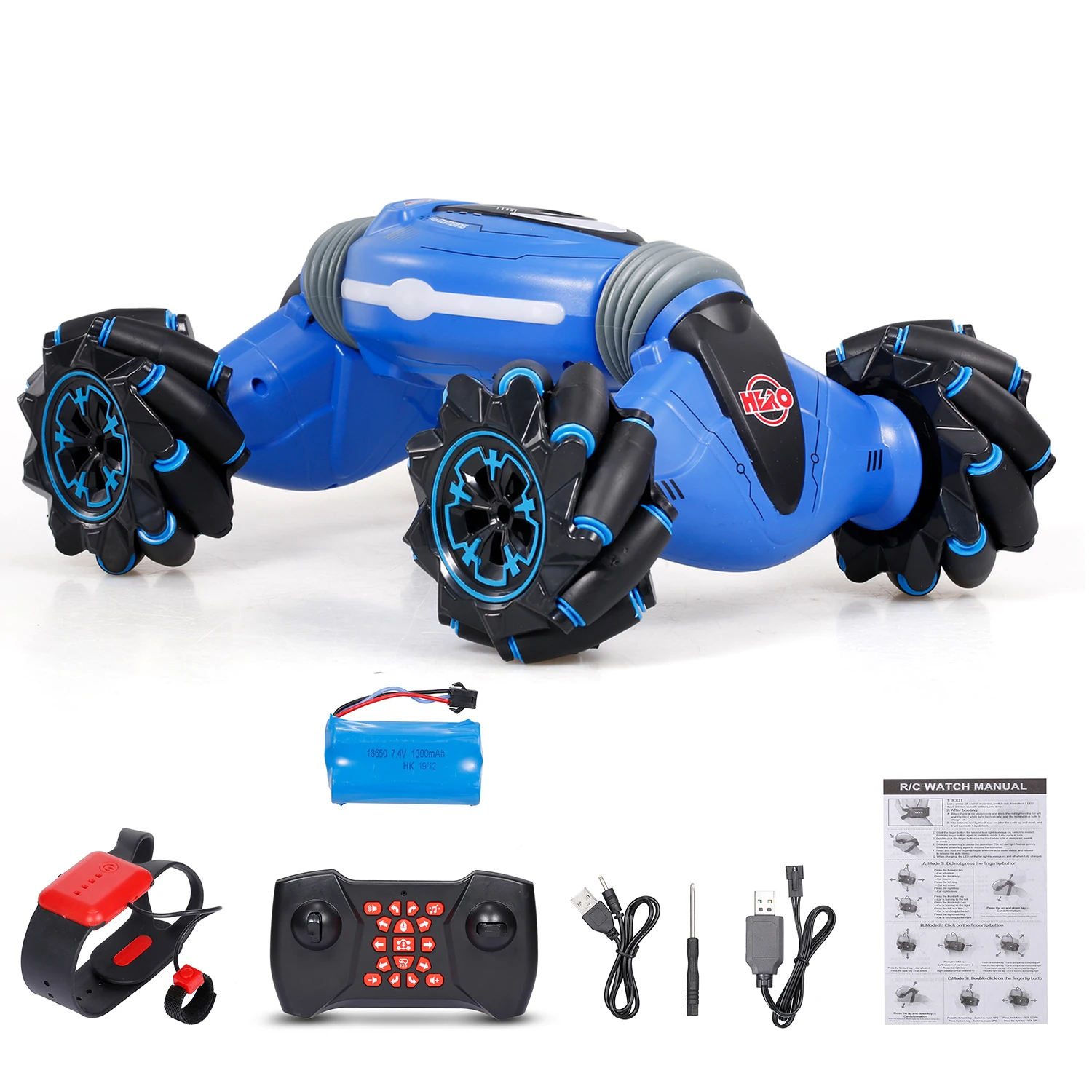 Blue 1battery 2,4G Датчик жестов RC трюк автомобиль свободный скручивание внедорожника музыка танцы двухстороннее Вождение RC игрушка детский Рождественский подарок - Цвет: Blue 1battery