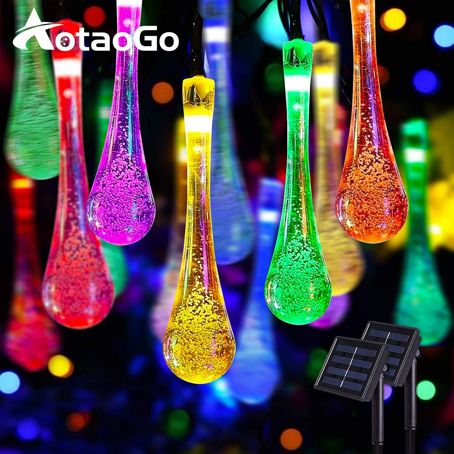 solar lantern lights Solar LED Outdoor Garden String Lights Teardrop Lamp Waterproof Multicolor Water String Lights Drop For Patio Yard Party Holiday solar post cap lights