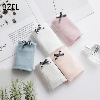 

BZEL 2020 Hot Sale Women's Cotton Briefs Morandi Color Women's Underwear Low-rise Leisure Panties With Bow Plus Size Lingerie