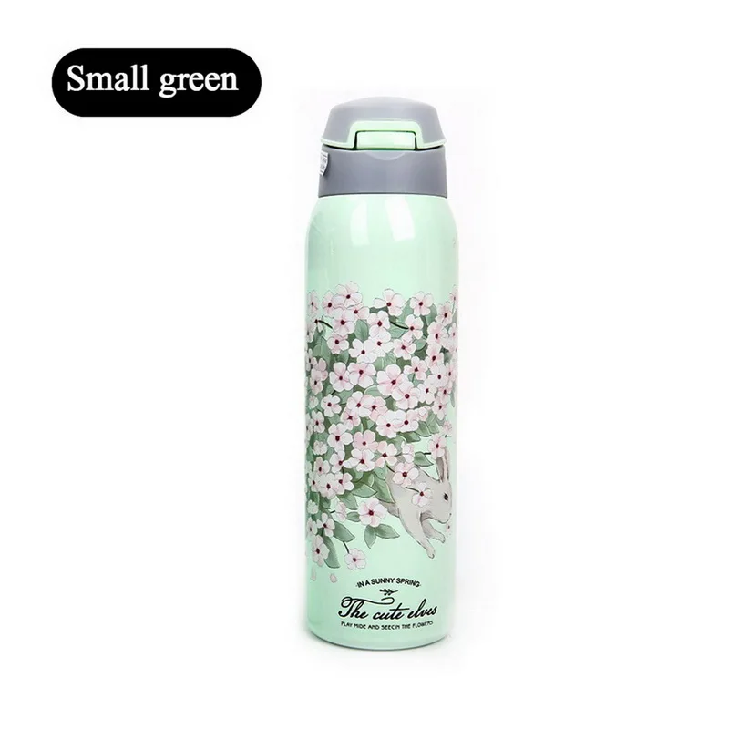 350ml green 350/480 мл Термос из нержавеющей стали спортивная изоляционная чашка с соломинкой Для детей портативная Вакуумная бутылка Стакан Кружка Термокружка - Color: 350ml green