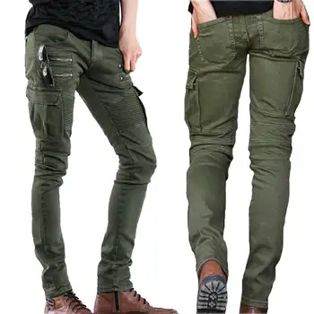 

Mens Denim Biker Jeans Zippers Casual Stretch Skinny Trousers Slim Fit Pants NEW