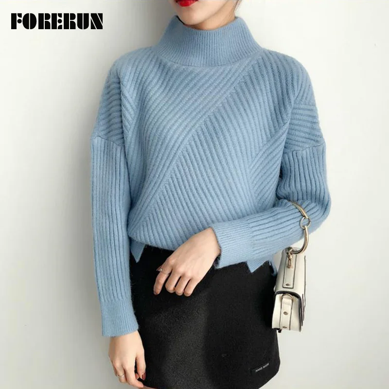 FORERUN Women Turtleneck Sweater Winter Long Sleeve Thick Sweaters and Pullovers Solid Bottoming Sueter Mujer Invierno 2019 | Женская