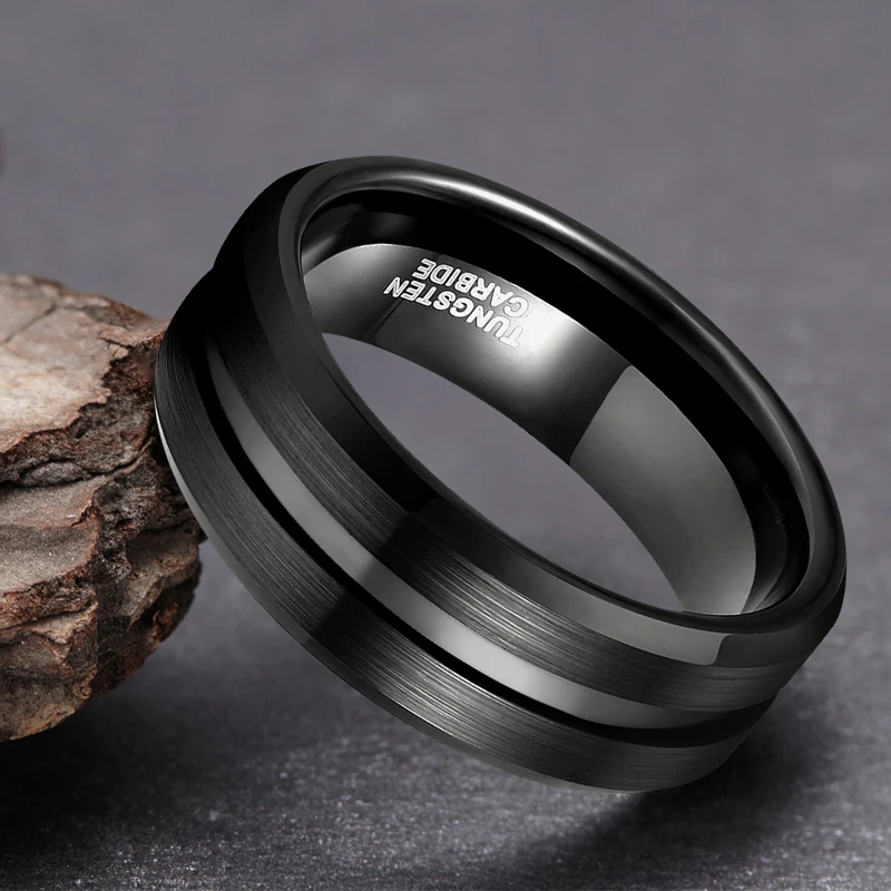 Somen Men Ring Black Tungsten Carbide Ring 6mm 8mm Groove Brushed Wedding Band Male Engagement Rings Anel Masculino Comfort Fit 2