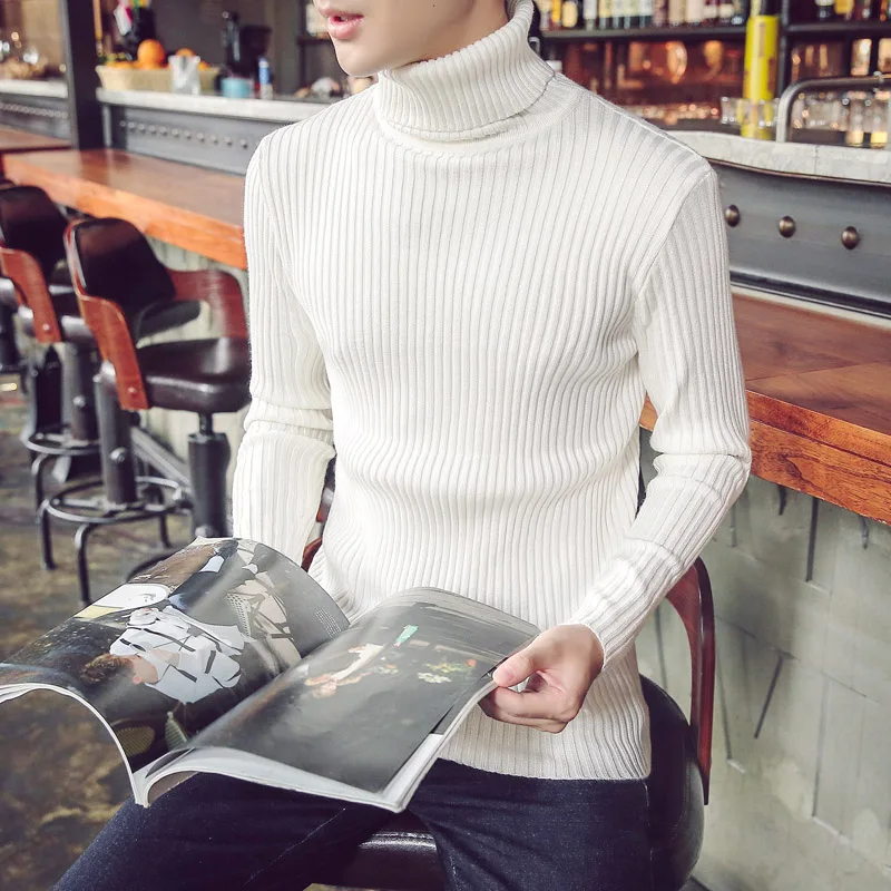 Осенний и зимний Модный повседневный мужской свитер приталенный мужской брендовый вязаный пуловер с высоким воротником M-3XL