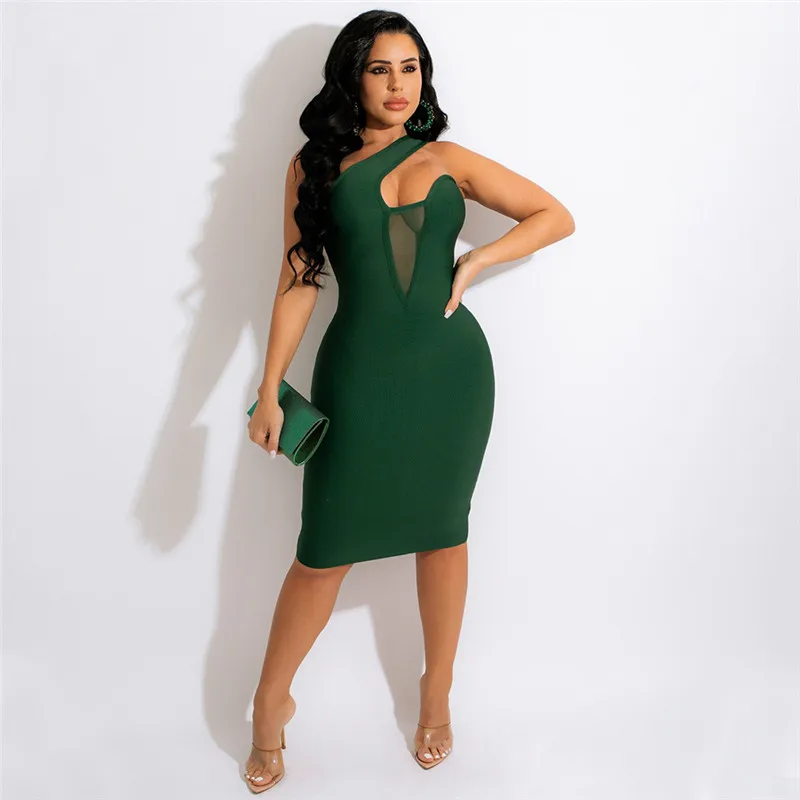 

Sexy Mesh Cut Out Birthday Dress for Women Night Party Off Shoulder Bodycon Dress Club Wear Knee-Length Midi Dress Robe Femme