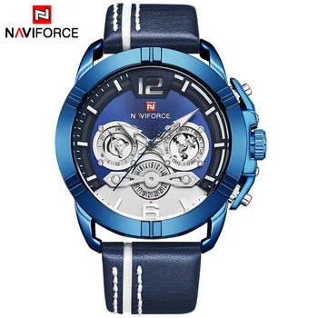 

NAVIFROCE New Men Watch Army Sports Military Wrist Watches Men's Fashion Leather Men Quartz Date 24 Hour Week Analog MaleClock