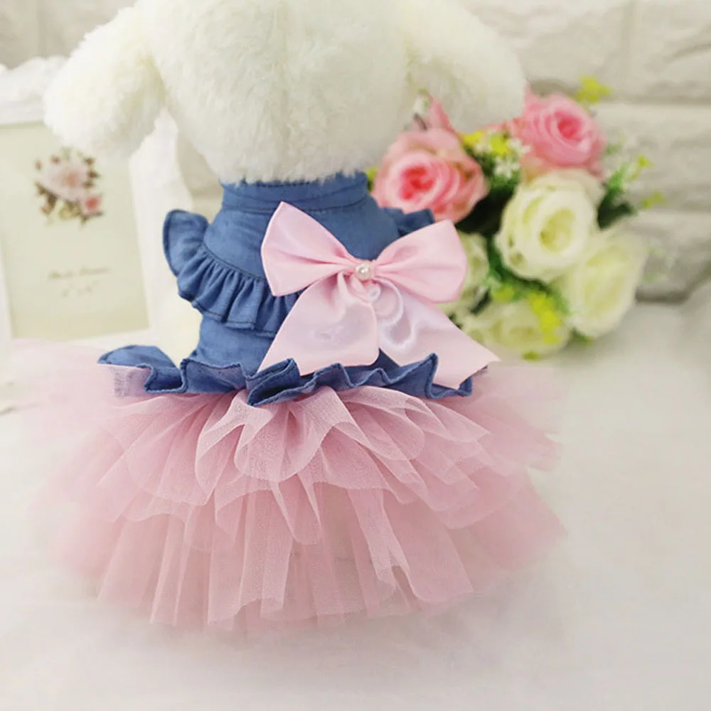 

Summer Dog Lace Dress Pet Dog Clothes For Small Dog Party Birthday Wedding Bowknot Dress Puppy Costume Spring Pet Clothes