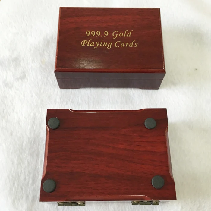 24K золотой фольги Покер игральные карты деревянный ящик палуба покрытый чехол для хранения карт TB распродажа
