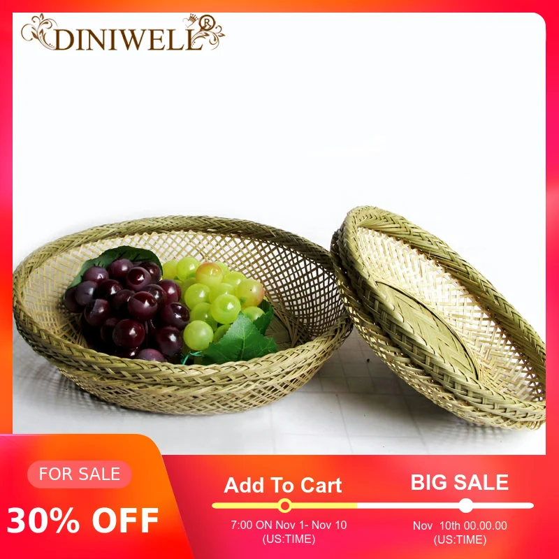 

DINIWELL Round Bamboo Storage Basket Fruit Dish Rattan For Kitchen Food Picnic Bread Home Decor Container Organizer