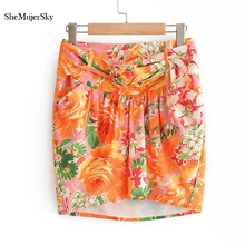 SheMujerSky юбка с цветочным принтом и высокой талией Мини юбки jupe женские юбки mujer