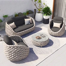 4 Pieces Textilene Rope Woven Outdoor Sectional Sofa Set with Removable Cushion Pillow Textilene