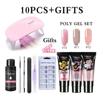 

10pcs/Kit Nail Extension Poly Gel Set With Nial Tip Dual Form Qiuck Dry Poly gel Builder Gel For Manicure Finger Extension Brush