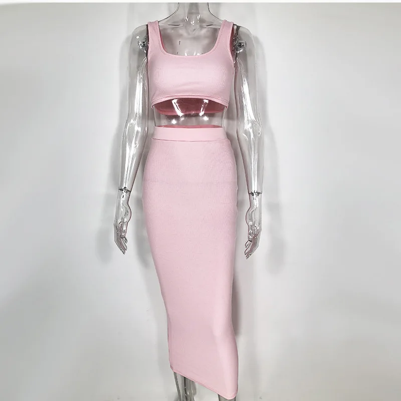 

Spring and Summer Tops with Skirts Set Two-piece Women's Suit Supply Sexy Tight Dress Solid Color Nightclub Skirt and Top Set