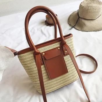 

PU Leather Straw Bag Seaside Holiday Bags For Women 2020 Fashion Large Capacity Hand Woven Handbag Female Shoulder Messenger Bag