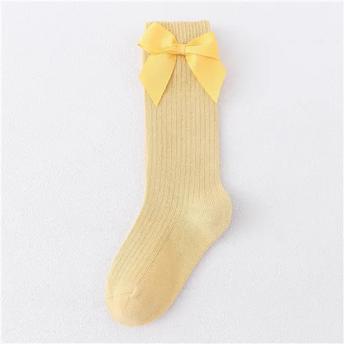 Solid Children Socks With Bows Cotton Baby Girls Socks Soft Toddlers Long Socks For Kids Princess Knee High Socks for Girls 2022 Yellow
