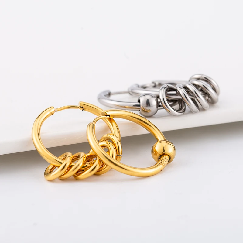 

Punk Hoop Earrings Fashion Stainless Steel Gold Color Hip-Hop Asymmetric Round Ear Stub Jewelry For Women Men Couple Gift