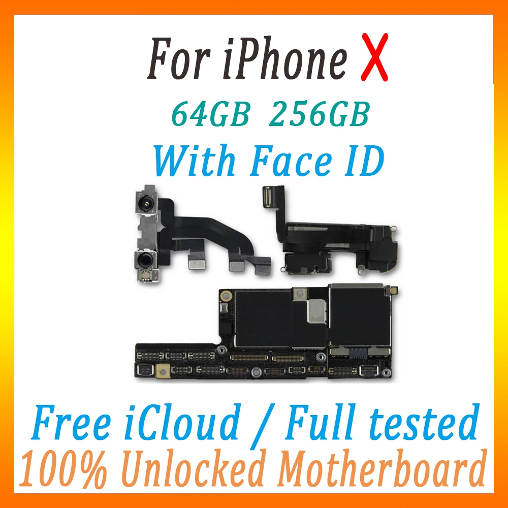 64 Гб/256 ГБ разблокированная Логическая плата для iPhone 10 X материнская плата с/без лица ID с чипами IOS основная плата, бесплатный iCloud