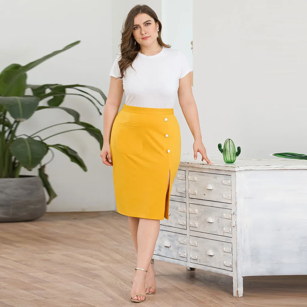 Юбка женская faldas mujer moda jupe femme женская однотонная высокая посадка на пуговице карман по колено юбка-карандаш Сексуальная OY41