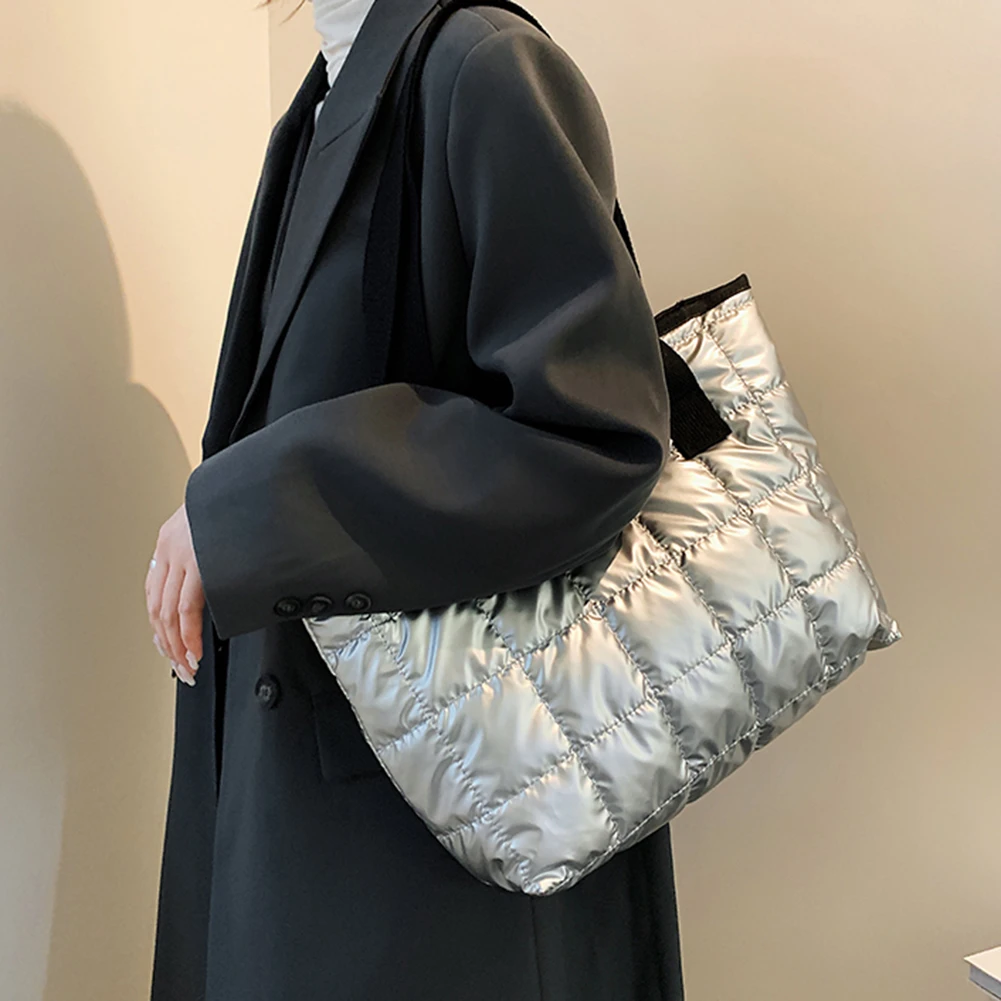 2021 Women Large Capacity Tote Bags Designer Quilted Shoulder Bags Luxury  Nylon Down Cotton Padded Hand Bag Female Winter Purses|Shoulder Bags| -  AliExpress