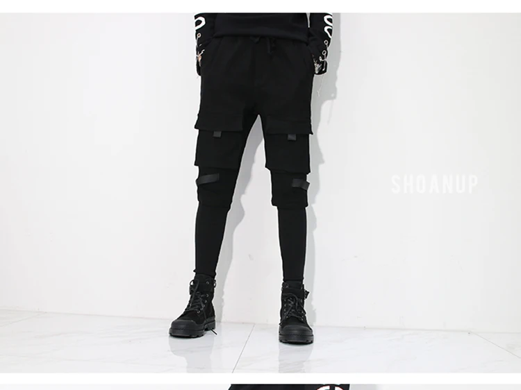Обтягивающие черные повседневные спортивные брюки мужские поддельные брюки из двух частей мужские и женские панк джоггеры Kanye хип-хоп