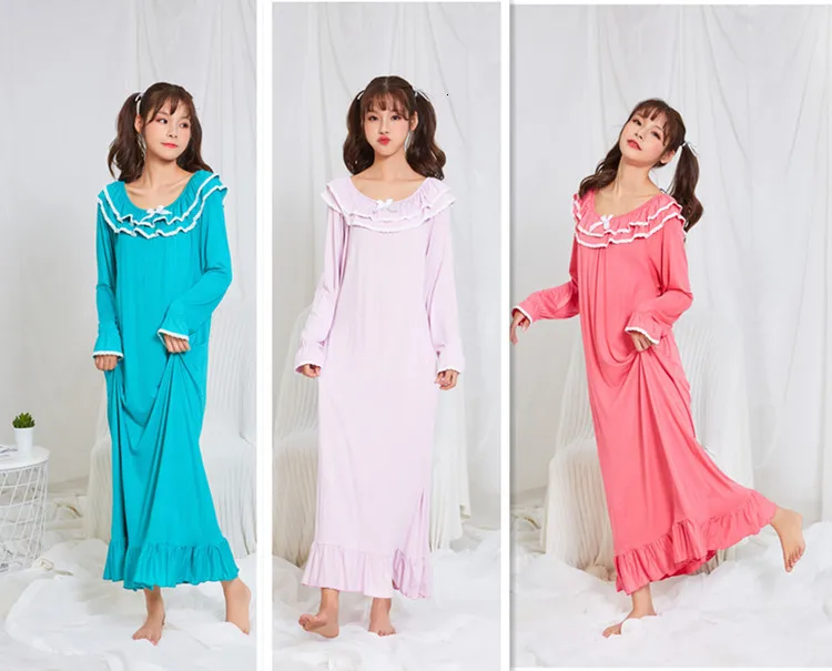 Новая Осенняя пижама из модала, Женская хлопковая Домашняя одежда принцессы с длинным рукавом, ночная рубашка, дышащая эластичная Пижама, ночная рубашка для женщин