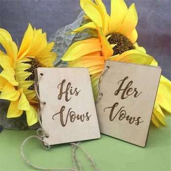 

1pair Vintage Rustic Wooden Wedding Vows Books Bride Groom Photo Booth Props