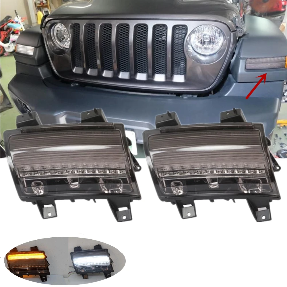 Front Fender White DRL Daytime Running Amber Turn Signal Lights for Jeep Wrangler JL 2018 2019 USA / European Version | Автомобили и
