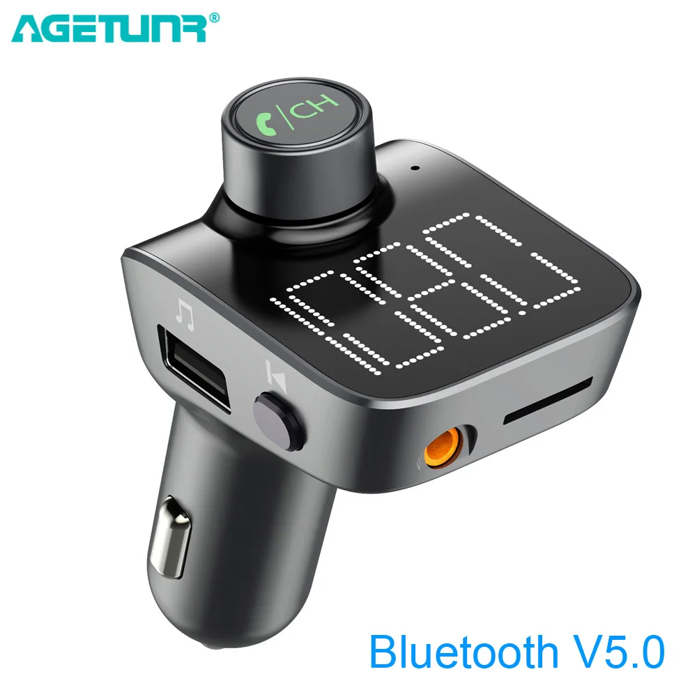 Автомобильный комплект AGETUNR T15 Bluetooth V5.0, комплект громкой связи, fm-передатчик, MP3 музыкальный плеер, двойное USB Автомобильное зарядное устройство, USB музыкальный плеер