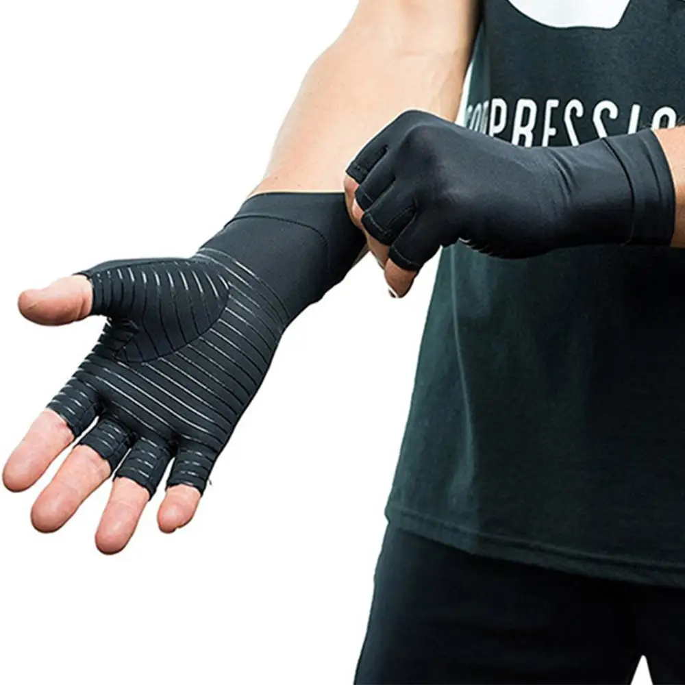 

1 Pair Women Men Copper fiber Therapy Compression Gloves Hand Arthritis Joint Pain Relief Half Full Finger Therapy Gloves Wrist