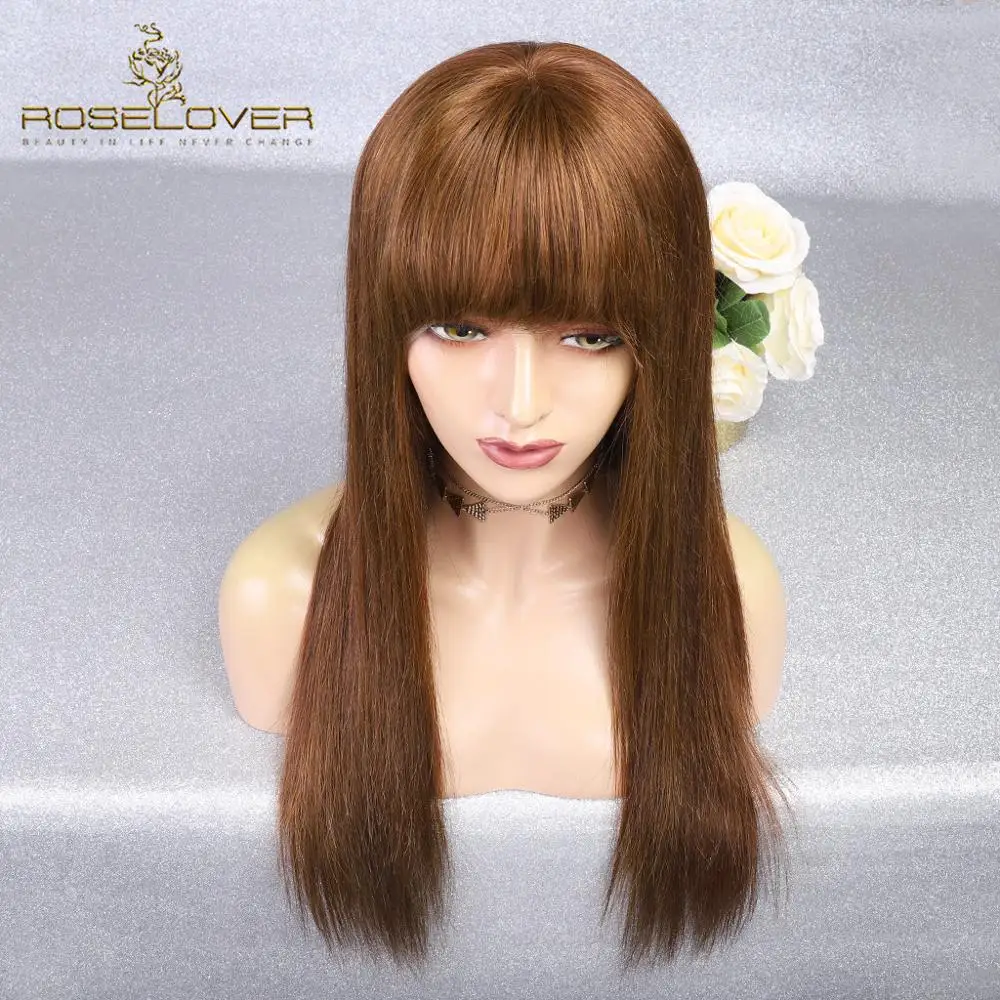Roselover, 360, фронтальные человеческие волосы, парики 8-24 дюймов, 150% плотность, средний коэффициент, Remy, перуанские парики с челкой, медовый блонд