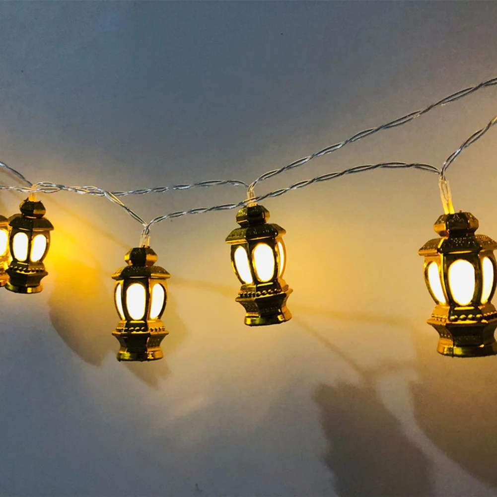 Pingente de Luz Ramadan Ouro Lanterna Corda Árabe Festival Islâmico Bateria Lâmpada Presente Cortina Iluminação Decoração 10 Led 10 Cheap Fios de LED