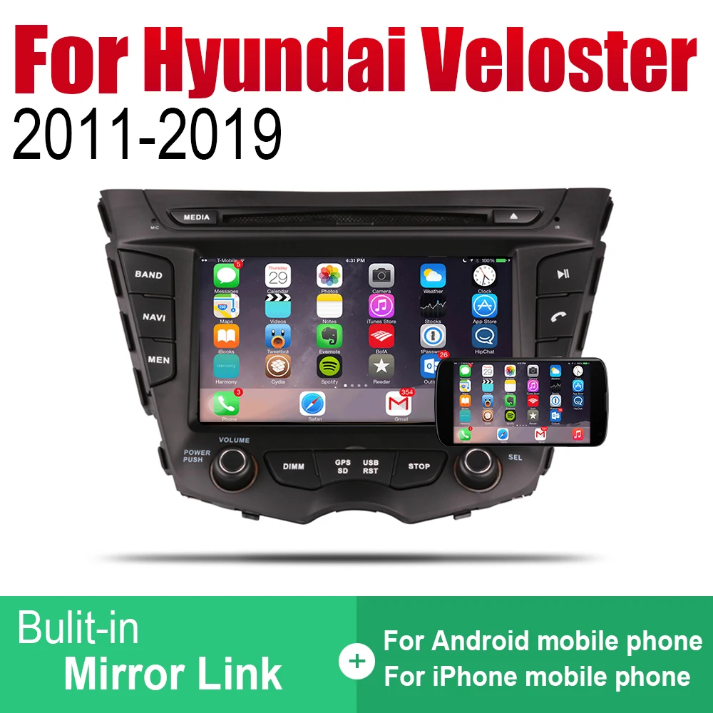 Автомобильный GPS навигатор на Android для Hyundai Veloster 2011 2019 радио стерео DVD Bluetooth Wi Fi 2DIN