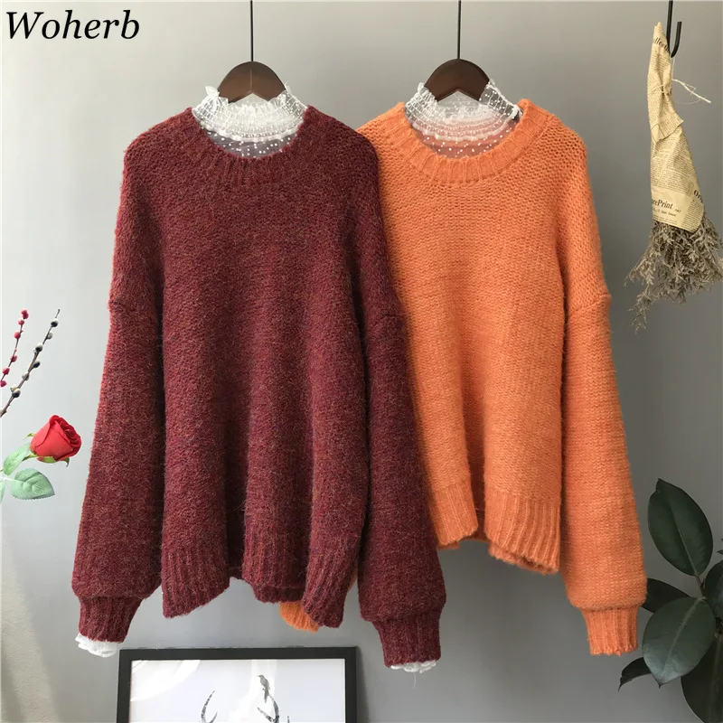 

Woherb High Quality Sweater Women Pullover Winter Jumper Knitwear 2019 Korean Fashion Long Sleeve Knitted Sweaters Sueter Mujer