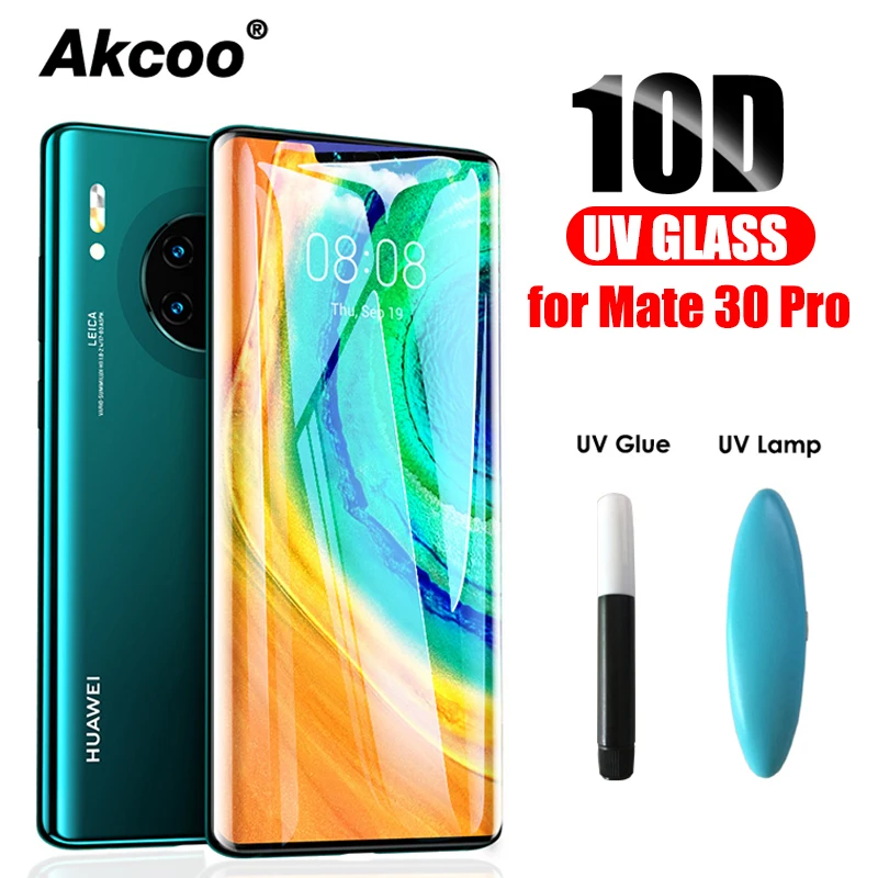 Akcoo mate 30 Pro Защитная пленка для экрана, ультрафиолет, полностью проклеенное закаленное стекло для huawei mate 30 Pro, стеклянная пленка P30 Pro, стеклянная крышка для экрана