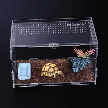 

Transparent Acrylic Reptile Box for Spiders Tortoise Lizard Breeding Insect Box Vents Sliding Small Pet Terrarium Vivarium