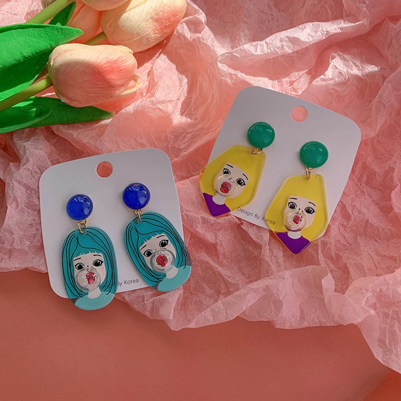 2021 Korean Fashion Geometric Funny Blowing Bubble Temperament Drop Earrings For Women Acrylic Cute Girls Trip Jewelry Gifts