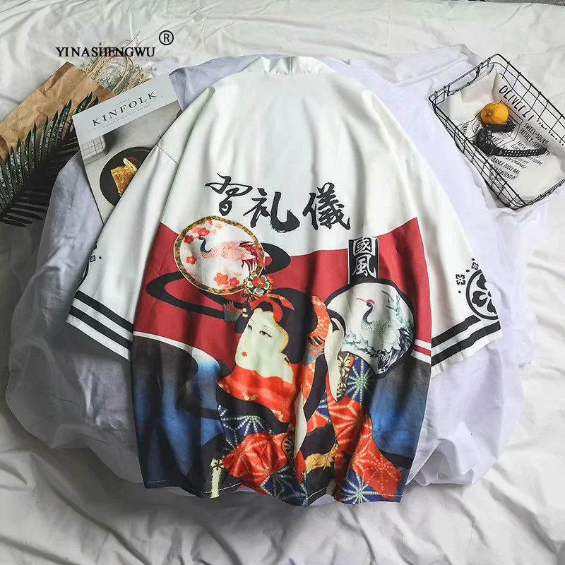 Мужские кимоно косплей печать Кимоно Кардиган Верхняя одежда летняя блуза Harajuku Азия японский традиционный юката женский костюм - Цвет: as picture-17.96