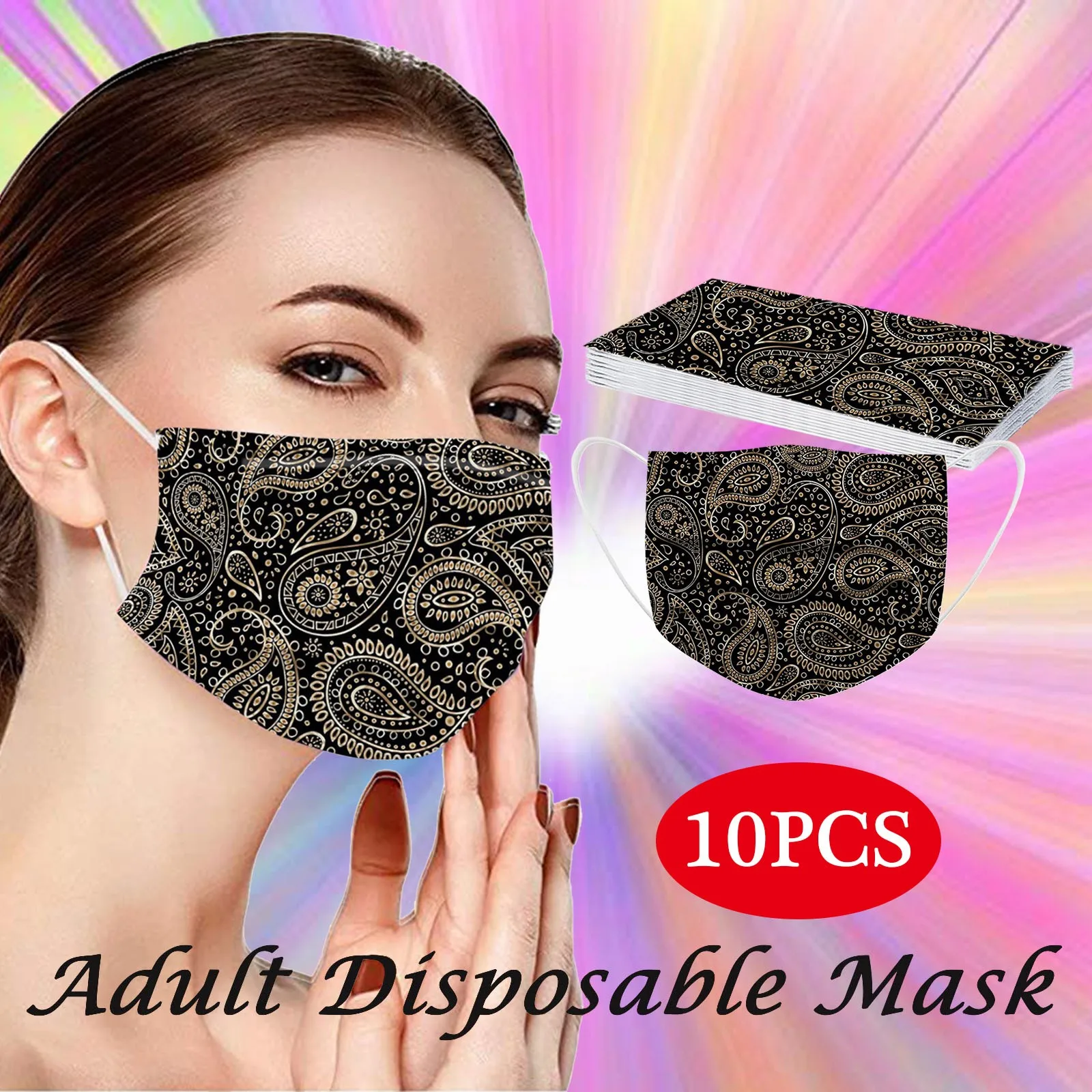 10PCS Disposable Adult's Masks Paisley Printed Mouth Mask With Design Mascarillas Higienicas Homologadas Mascarillas Antivirales