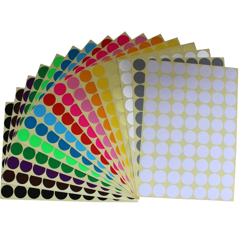 16 Sheets Mixed Color Labels Round Paper Sticker Blank Label Self Adhesive Dot Stickers Writable Sticker Office School Supplier