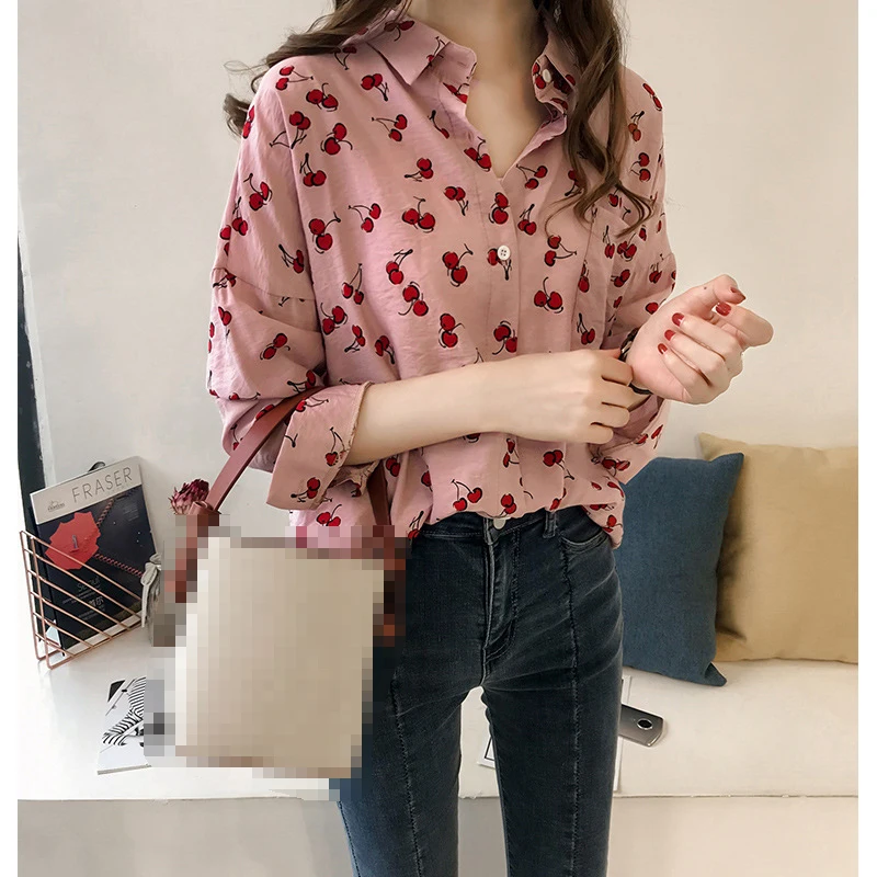 

Women Autumn Blouse Casual Style Floral Pattern Vintage Female Top Chic Shirt With Turn Down Collar Plus Size Soft Women's Wear