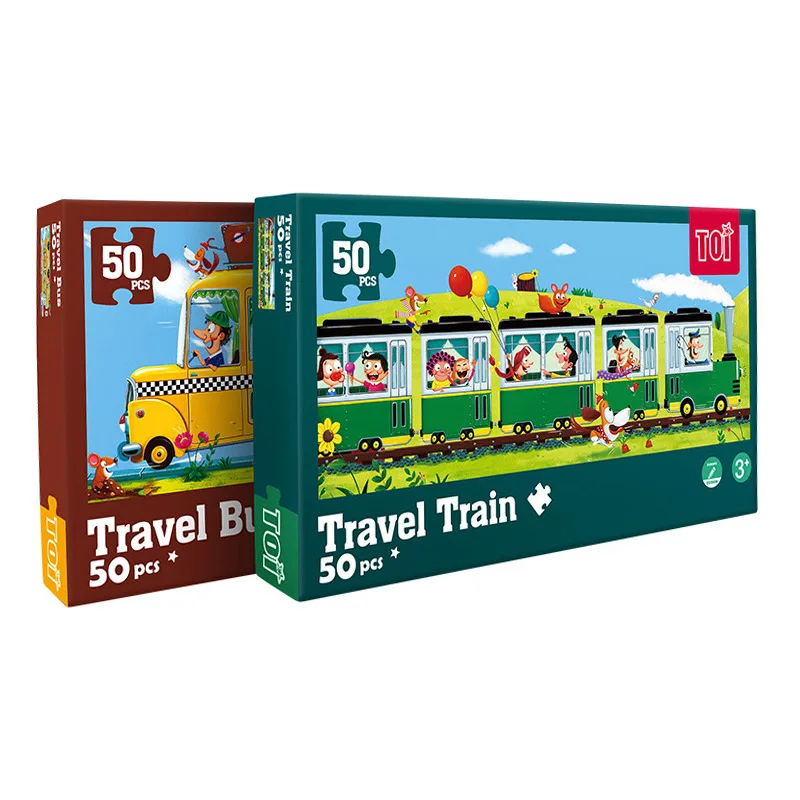 

Cartoon Train Bus Story Jigsaw Puzzle Children Fun Educational Toy 50 Pieces Paper of Mindfulness Training