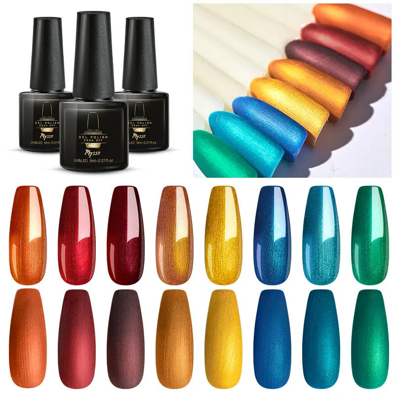 

Mtssii 6ml Mirror Red Yellow Gel Nail Polish Mirror Metal Color Soak Off UV Gel Varnish Matte Top Coat Needed Nail Art Lacuqe