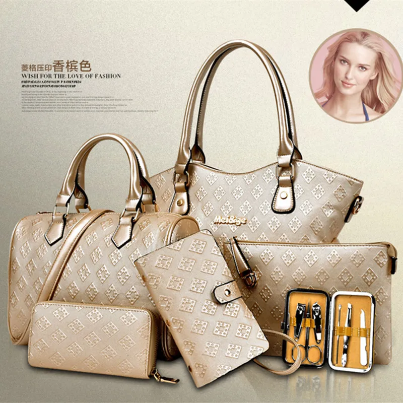 

2015 New Style Europe And America WOMEN'S Fashion Handbag Set Embossed Six Pieces Set Different Size Bags One-Shoulder Diagonal