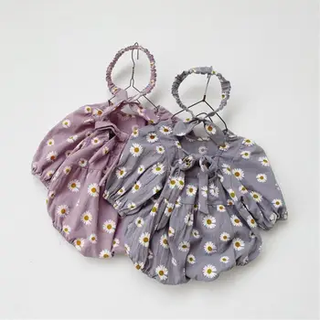 

2020 Autumn Baby Girl Long Sleeve Bodysuit Flower Print Cotton Jumpsuit Overalls With Headband Newborn Baby Clothes 0-24M