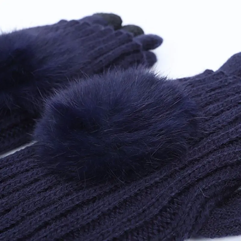 Женские 2в1 зимние теплые вязаные перчатки без пальцев с помпоном A69C